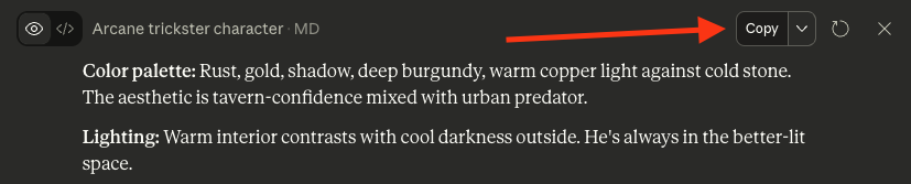 Claude copy button location