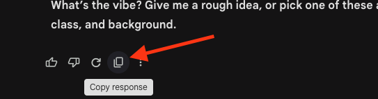 Gemini copy button location