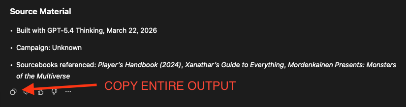 ChatGPT copy button location